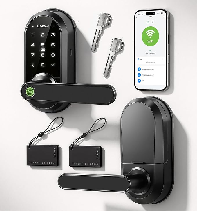Smart Lock Keypad Door Lock with Handle, WiFi Keyless Entry Door Lock with Handle,Door Keypad Locks with Alexa & Google Assistant,Voice Control & APP Remote,Fingerprint,Key Fob,PIN Unlock,Auto Locking