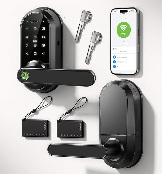 Smart Lock Keypad Door Lock with Handle, WiFi Keyless Entry Door Lock with Handle,Door Keypad Locks with Alexa & Google Assistant,Voice Control & APP Remote,Fingerprint,Key Fob,PIN Unlock,Auto Locking