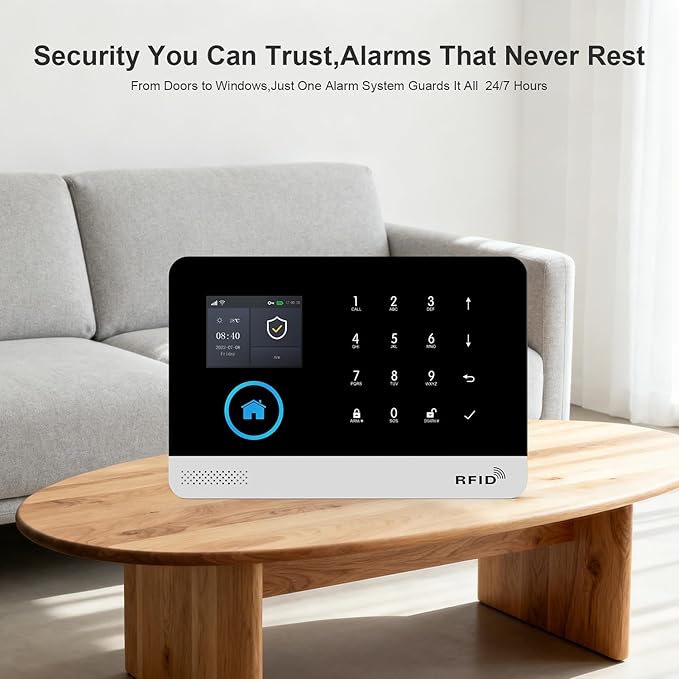PGST Home Security Systems with LCD Touch Screen,Wireless Burglar Alarm System,Loud Siren,Door and Motion Sensors,4G/Tuya App Remote Control,Compatible with Alexa/Google (24 PCS)