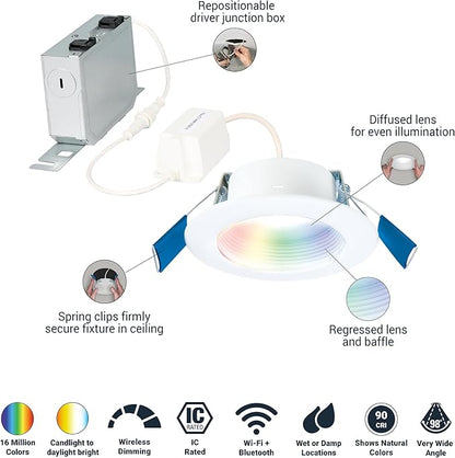HAL0 4" Smart Wi-Fi® Recessed Canless LED Downlight 4-Pack Connected by WiZ Pro - RLWZC409-4PK