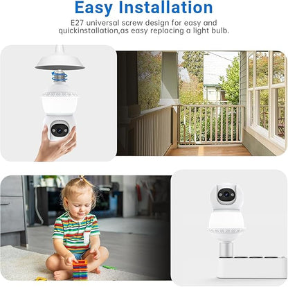 Smart Light Bulb Security Camera,5G&2.4G Security Cameras Wireless Outdoor,2K Light Bulb Camera, 360° Camera for Home Security,AI Detection,Smart Night Vision, Two-Way Audio (White 2 Packs)
