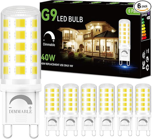 DAYBEETER 6 Pack Dimmable G9 LED Bulb 4W (40 Watt Equivalent), 6000K Daylight White, G9 Halogen Bulb,T4 G9 Bi-pin Base Light Bulbs for Chandelier,120V 450LM 360 Beam Angle No-Flicker G9 Bulb