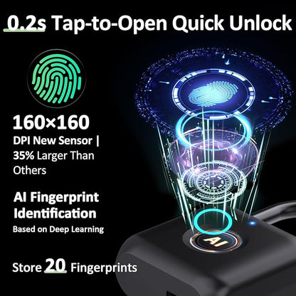 Pothunder Fingerprint Padlock, Smart Padlock, Locker Lock, Combination Lock, Fingerprint Lock with APP Unlock, USB Rechargeable, Suitable for Gym Locker, Door, Locker(Black)