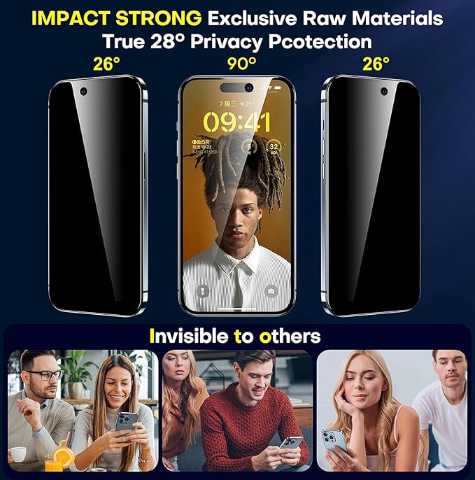 ImpactStrong Anti-Spy Privacy Screen Protector for iPhone 15 Pro (6.1-Inch), 9H Tempered Glass, Shatter-Resistant, Anti-Scratch, Easy Install Kit, Case Friendly, 2-Pack