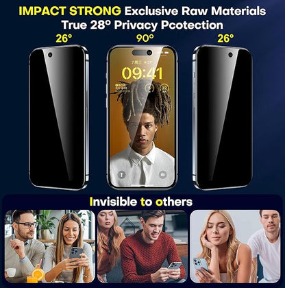 ImpactStrong Anti-Spy Privacy Screen Protector for iPhone 15 Pro (6.1-Inch), 9H Tempered Glass, Shatter-Resistant, Anti-Scratch, Easy Install Kit, Case Friendly, 2-Pack