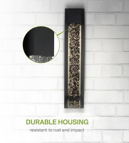 ASD LED 24" Bubble Glass Wall Light Fixture, Outdoor & Indoor Seeded Sconce | 3CCT, Waterproof, Dimmable, ETL Listed | 20W 600LM 3000-5000K 100-277V | Exterior Lantern, Porch Lighting | Black, 2 Pack