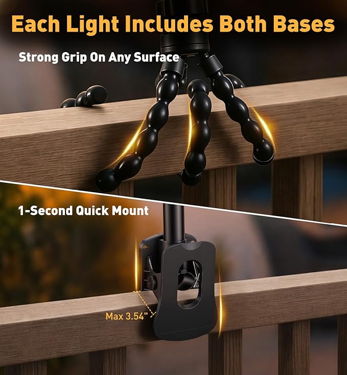 2 Pack Clip On Solar Lights Outdoor with Octopus Tripod, 92 LEDs 3 Color Temps & Remote Control, Motion Sensor Fence Lights Solar Powered, IP65 Waterproof Security Light for Deck, Gutter, Camping