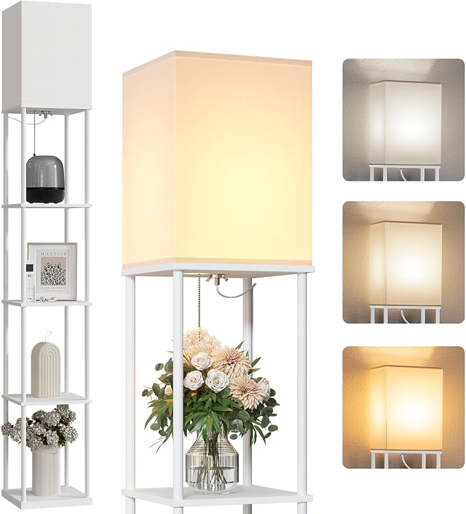 SUNMORY 5 Tier Floor Lamp with Shelves, Standing Lamps for Living Room