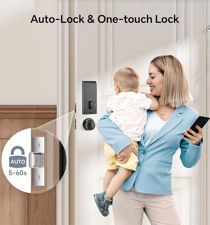 Ulecoce Keyless Entry Keypad Deadbolt with Handle Set, Auto-Lock + One-Touch Lock, 100 Codes + Easy Install, Ideal for Airbnb/Homes/Offices, Fits U.S. Standard Front Doors, Oil Rubbed Bronze