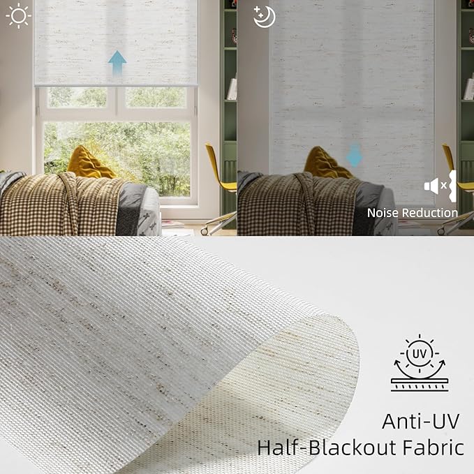 SmartWings Motorized Light Filtering Shades, Work with Matter Thread Apple Homekit, Alexa SmartThings Google, Cordless Window Shades with Remote Control, Rechargeable, Custom Size, Fabric Sample