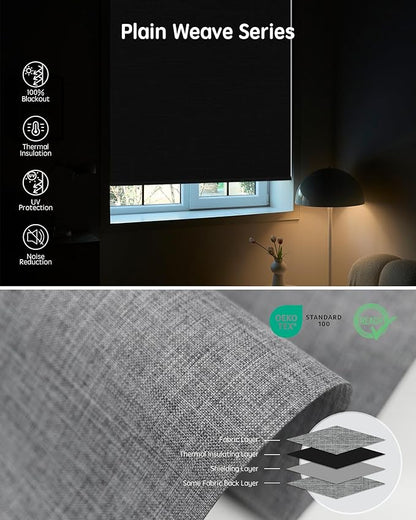 Yoolax Motorized Blinds with Remote, 100% Blackout Smart Blinds Work with Alexa, Google, Apple Homekit, Motorized Shades for Bedroom, Custom Electric Shades Voice Control (Fabric Smoky Gray)