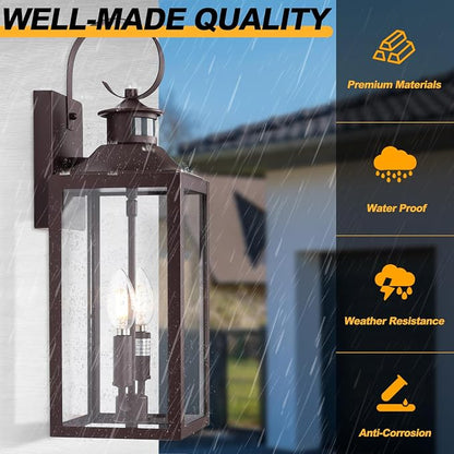 20" Large Oil Rubbed Bronze Motion Sensor Outdoor Wall Sconce Dusk to Dawn