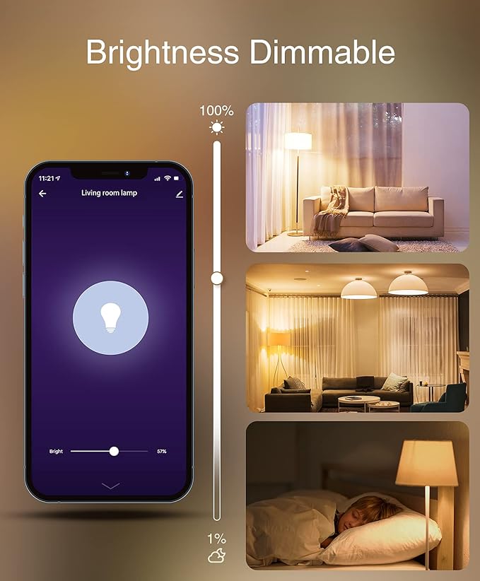 Wi-Fi Smart Light Bulb (White), 6 Pack-Compatible with Alexa and Google Assistant