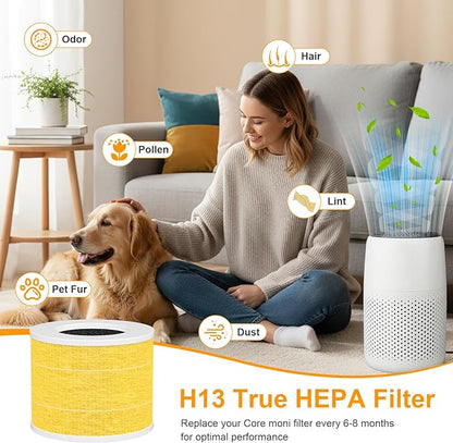 4 Pack Core Mini-P Air Purifier Pet Allergy Replacement Filter for LEVOIT Core Mini Air Purifier, 3-in-1 Pet Care High Efficiency H13 HEPA Filter, Replace Part Core Mini-RF, Yellow