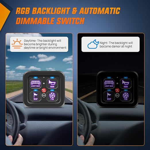Nilight 4 Gang Switch Panel RGB 12V 24V Circuit Control Relay System | Fuse Wiring Harness Automatic Dimmable LED Pod On/Off Momentary Strobe Modes Universal for Car Pickup Truck Camper SUV