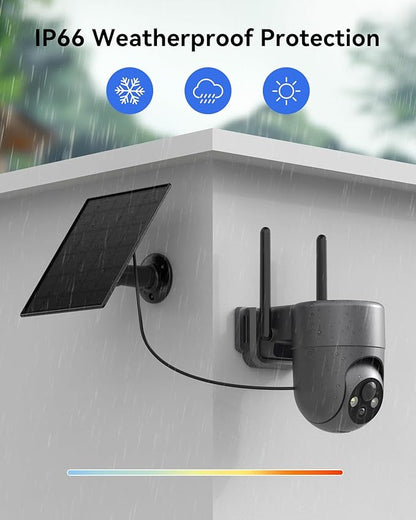 LIWAN Solar Security Cameras Wireless Outdoor, 360° View PTZ Camera for Home Security, 2K HD Color Night Vision, AI Human Detection, IP66 Weatherproof, 2.4GHz WiFi Only