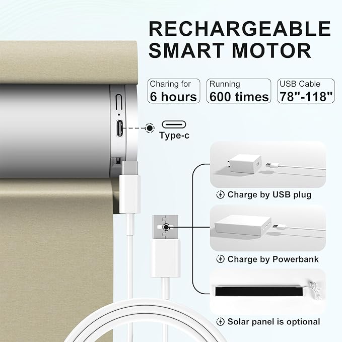 BERISSA Smart Motorized Blinds with Remote,No Drill Automatic Roller Blinds for Indoor Windows,Blackout Linen Fabric,Electric Shades for Windows Home Office,Beige,Custom Size