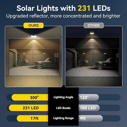 TECKNET 231 LED Solar Motion Lights Outdoor, 300° Angle & 3 Lighting Modes, PIR Motion Sensor & IP65 Security Solar Wall Lights for Fence Front Door Yard Deck Garden Garage(6 Pack-Warm Light)