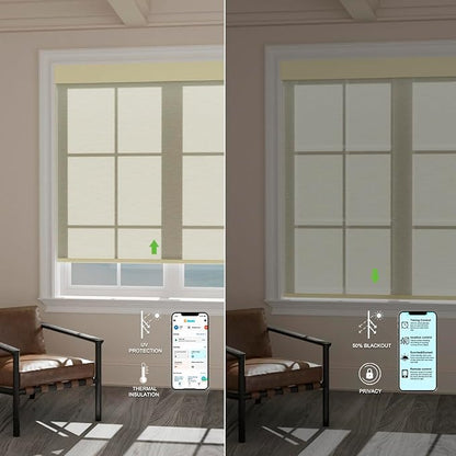 Motorized Blinds with Remote [Light Filtering] Smart Blinds Compatible with Alexa Google HomeKit, 70% Blackout Automatic Roller Shades for Indoor Windows, Customized Size, Linear Solar
