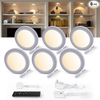 V4light Smart Under Cabinet Lights, Plug-in Puck Lighting with App, Voice & Motion Control, Dimmable 2700K–6500K, Compatible with Alexa & Google Home, Kitchen, Closet & Shelf Lighting (6 Pack)