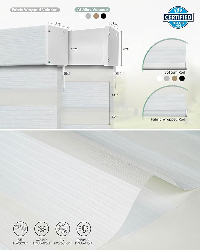 Yoolax Motorized Matter Zebra Blinds Compatible with Alexa, Google Home, Apple HomeKit, Room Darkening Smart Blinds, Privacy Light Control Horizontal Window Blind for Home (75% Shading Layer White)