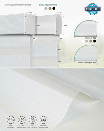 Yoolax Motorized Matter Zebra Blinds Compatible with Alexa, Google Home, Apple HomeKit, Room Darkening Smart Blinds, Privacy Light Control Horizontal Window Blind for Home (75% Shading Layer White)