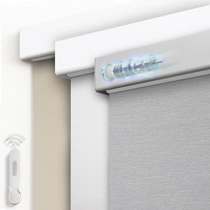 Motorized Blinds with Remote, Blackout Rechargeable Automatic Roller Shades, Cordless Smart Blinds Compatible with Alexa via Hub, Custom Blinds for Indoor Windows, Summer-Haze Gray