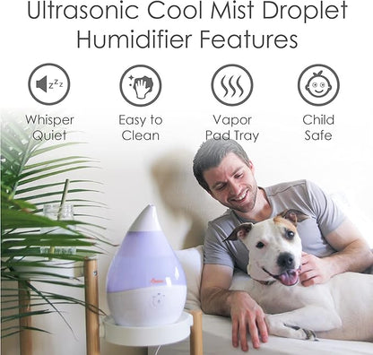 Crane Droplet Ultrasonic Small Air Humidifiers for Bedroom and Office, 0.5 Gallon Cool Mist Humidifier for Plants and Home, Humidifier Filters Optional, White