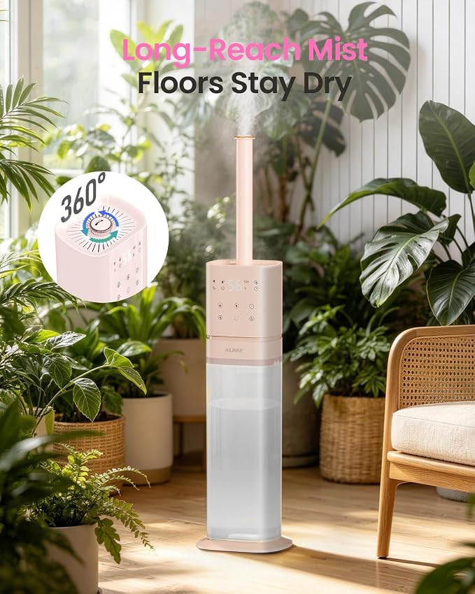Humidifiers for Bedroom 2.1Gal/8L, Smart Humidifier for Large Room, Cool Mist Humidifiers for Home Kids Baby Plants, Top Fill Humidifier with Extension Tube, WIFI APP & Voice Control, Pink