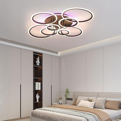 80W LED Ceiling Light, Modern Dimmable Flush Mount with Remote Lamp | Modern Black Flush Mount Fixture with RGB Ambient Backlight, Dimmable 3000K-6000K,10%-100% Brightness for Living Room Bedroom