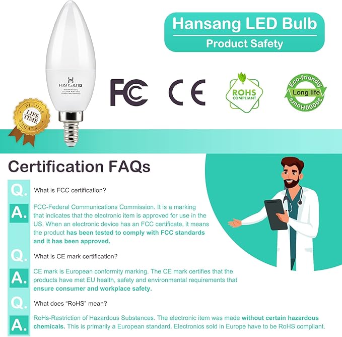 LED Candelabra Bulbs 6 Watt (60 Watt Equivalent),Daylight 5000K,600lm RA>83,Candle Bulb Base E12 for Chandelier B11 Ceiling Fan Bulb Non-Dimmable (6 Pack)