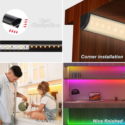 VST LED Channel, V Shape Led Diffuser Channel, LED Aluminum Channel with Black Cover, End Caps and Mounting Clips for LED Strip Light in Home Lighting(6pack 1 ft)