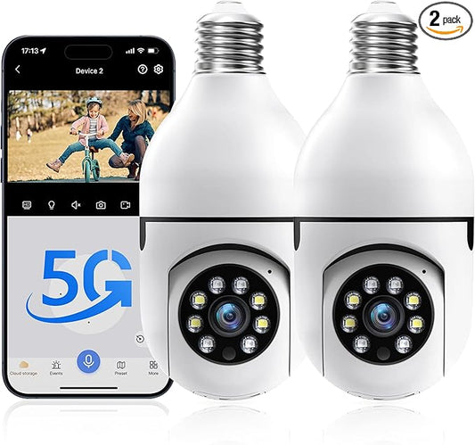 Chpuss Light Bulb Security Camera, 5G& 2.4GHz WiFi Security Cameras Wireless Outdoor for Home Security, 2-Way Audio Color Night Vision, 2-in-1 Lightbulb Socket Camera Motion Detection Siren Alarm