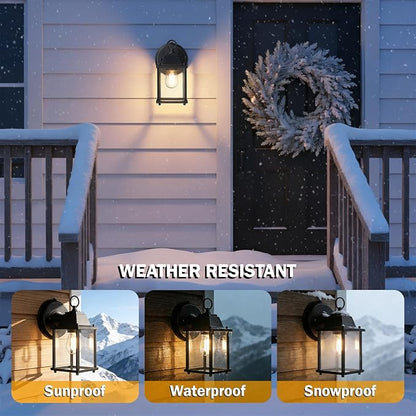 LIT-PaTH Dusk to Dawn Outdoor Wall Lantern, Wall Sconce, Waterproof Proch Light Fixture E26 Base, Aluminum Housing Glass Shade, Outdoor Rated, 2-Pack, Black