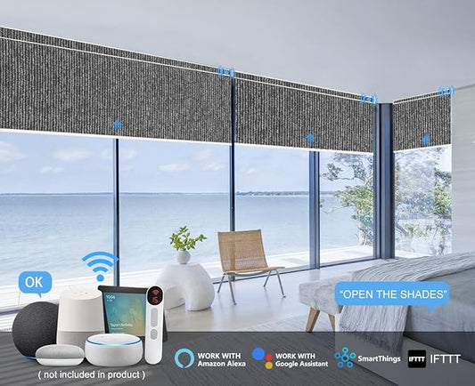Bringnox Motorized Blinds with Remote,100% Blackout Smart Roller Blinds Compatible with Apple Homekit Google Home and Alexa Via HUB,and Customized (Grain Anthracite-25)
