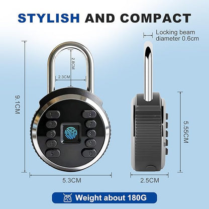 Fingerprint Padlock, Biometric Smart Lock Keyless IP67 Water-Resistant Gym Locker Lock, Rechargeable Fingerprint Lock for Gym, Fence, Storage, Outdoor and Indoor Security