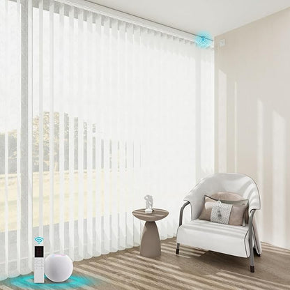 Motorized Sheer Vertical Blinds Work with Alex Google Home, Light Filtering Smart Vertical Blind Sliding Door Blinds Remote Control Blinds for Sliding Glass Door Customize(Jacquard White)