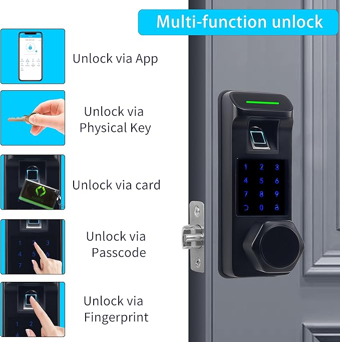 Harfo Fingerprint Door Lock, Heavy Duty Keyless Entry Door Lock, 5 in 1 Smart Door Lock with Touchscreen Keypad, Bluetooth Passcode Door Knob, Keypad Door Lock, APP Electronic Digital Lock (Black)