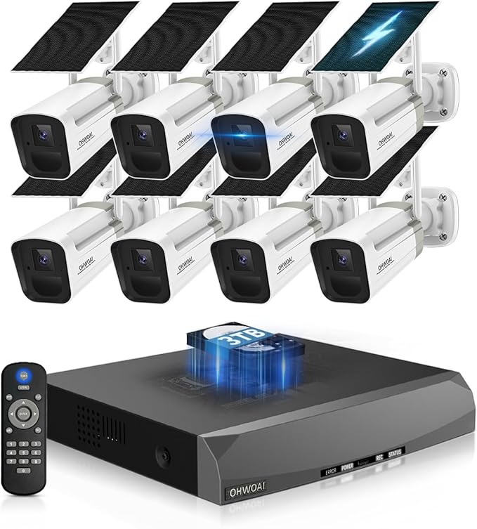 《100% Wire-Free》Wireless Outdoor Security Camera System, Solar Powered WiFi Cameras Systems, Home Video Surveillance DVR Kits