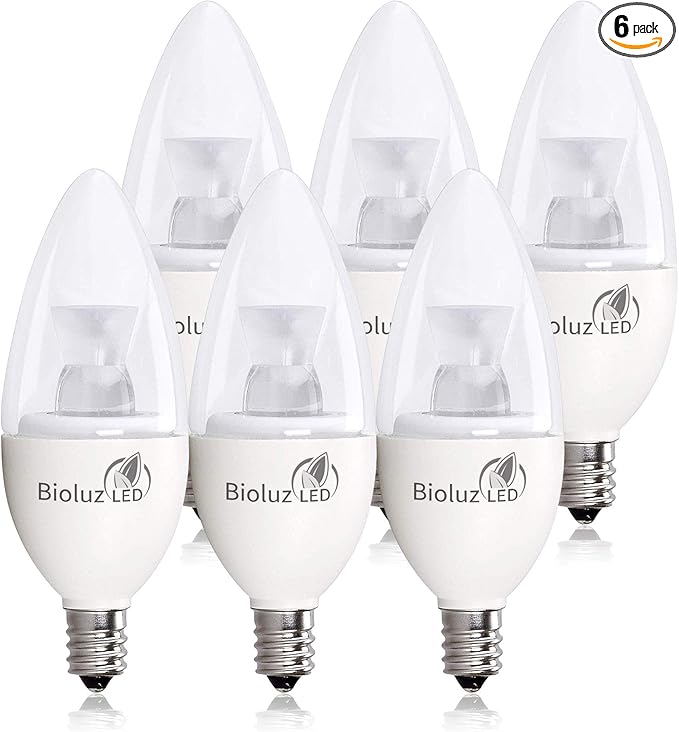Bioluz LED Light Bulb 40 Watt Candelabra Bulbs 4.5W Dimmable Candelabra LED Bulbs C37 E12 Led Bulb,325 Lumens,120° Beam Angle 3000K Soft White LED Candle Light bulbs For Home Decor UL Listed Pack of 6