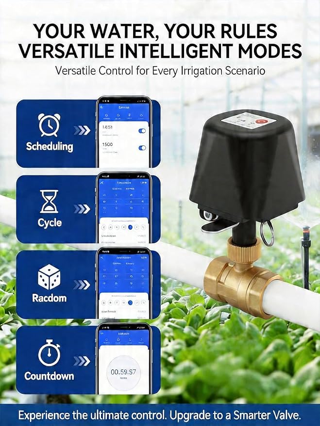 Smart Wifi Water Valve, Motorized Ball Valve, App Comtrol, Brass | 4 Timer Modes, Alexa & Google Home Compatible, App Alerts, Manual Open/Close, 1-Inch NPT Brass Valve