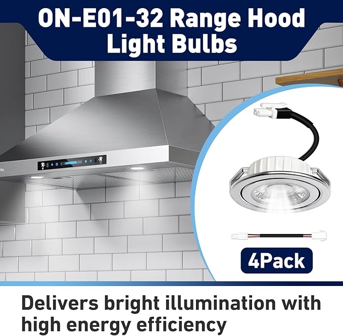 4Pack ON-E01-32 Range Hood LED Light Bulb, 12V DC 3W 6000K Cold White LED Compatible with Awoco Range Hoods Light