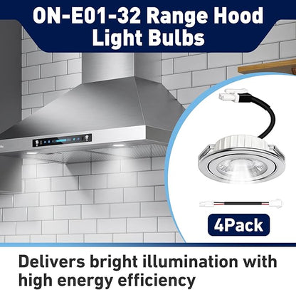 4Pack ON-E01-32 Range Hood LED Light Bulb, 12V DC 3W 6000K Cold White LED Compatible with Awoco Range Hoods Light