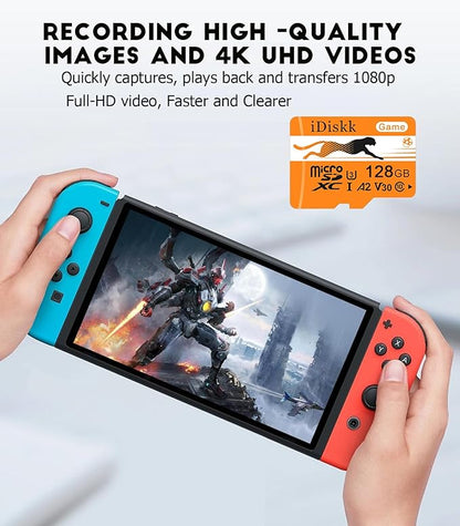iDiskk 128GB Gaming Micro SD Card MicroSDXC Memory Card for Nintendo-Switch,Xbox,GoPro, Dash Cam, Security Camera, 4K Video Recording,with Adapter