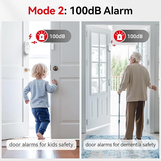 Sanjie Door Window Alarm Sensors, 3 Pack, 125dB, Volume Control | 125dB wireless sensors alert when doors or windows open, with adjustable volume, easy installation and long battery life