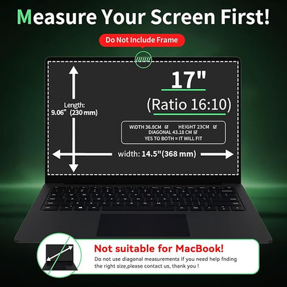 Laptop Privacy Screen 17 Inch, Laptop Screen Privacy Shield 16:10 Aspect Ratio Anti-Glare Blue Light Computer Monitor Protector,Removable 17in Filter for Lenovo HP Dell Acer Asus Thinkpad Envy Xps