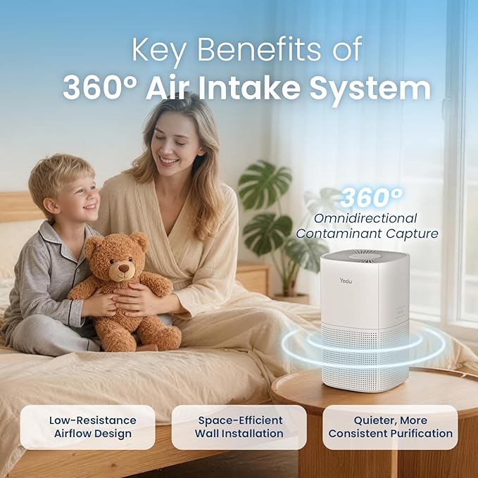 YADU True H13 HEPA Air Purifier for Bedroom, Small Quiet Air Purifier for Home with 360° Surround Intake, Smart APP Control, 200 sq.ft, 3-Stage Filtration System