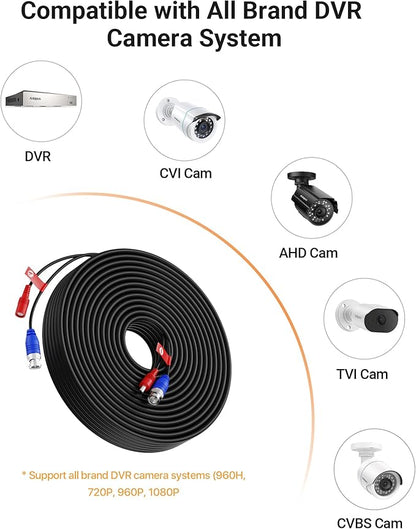 Anlapus 4 Pack 60ft All-in-One Video Power Cable for CCTV Security Camera DVR System, BNC Extension Surveillance Camera Cables with BNC/RCA Connectors & 100pcs Cable Clips