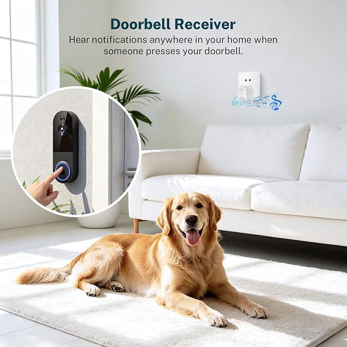 ClipBlur 1080p Wireless Wi-Fi Video Doorbell Camera with Night Vision, Pet Camera, Two Way Audio, 2.4G WiFi Only, AI Motion Detection and Cloud Storage (Sold Separately)
