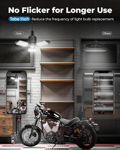 toberich Motion Sensor Garage Light, 8000LM Motion Sensor Shop Light w/ 3 Switch Modes, 6500K Indoor Motion Activated Light Bulb for Garage, Workshop, Laundry Room, Basement (1 Pack)